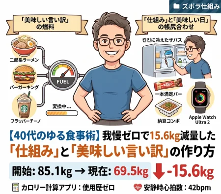 40代男性が我慢せずに15.6kg減量した「ゆる食事術」とズボラな仕組みの全体設計図