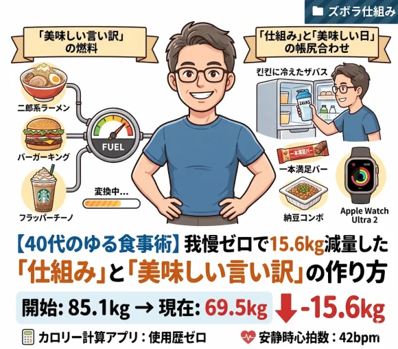 40代男性が我慢せずに15.6kg減量した「ゆる食事術」とズボラな仕組みの全体設計図