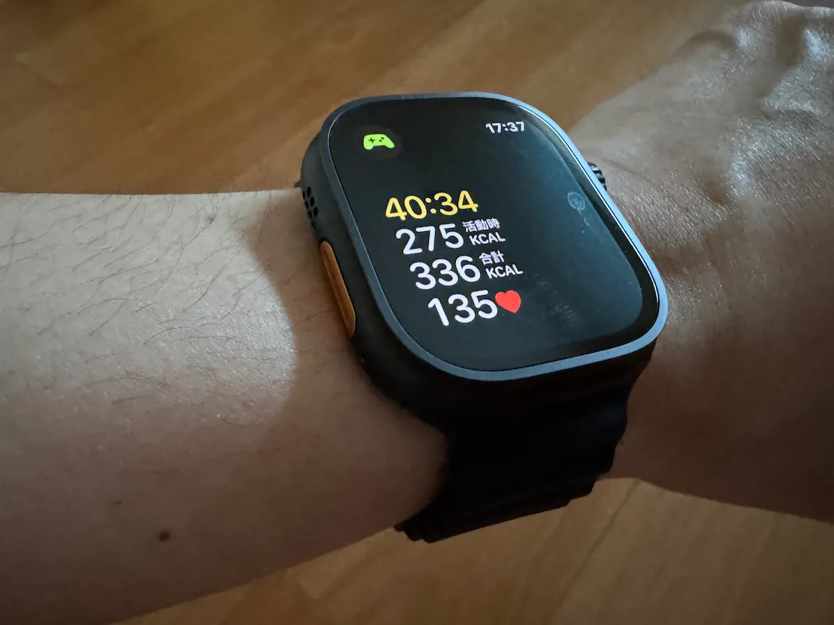 フィットボクシング中のApple Watch Ultra 2の消費カロリー表示