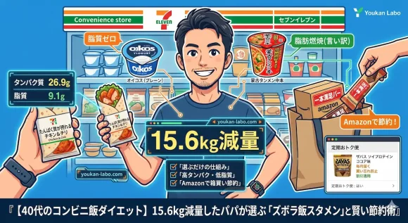 セブンイレブンの高タンパク商品を選びつつ、Amazonでまとめ買いしたプロテインバーで節約する40代男性