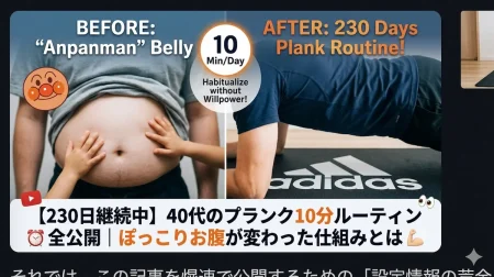 40代がプランク10分を230日継続してぽっこりお腹を引き締めたアイキャッチ画像