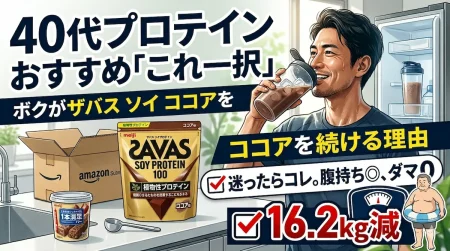 40代におすすめのザバス ソイプロテイン ココア味と16.2kg減量のアイキャッチ画像