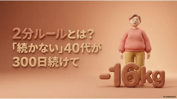 2分ルールで40代が300日続けて-16kg痩せたことを示すタイトル画像