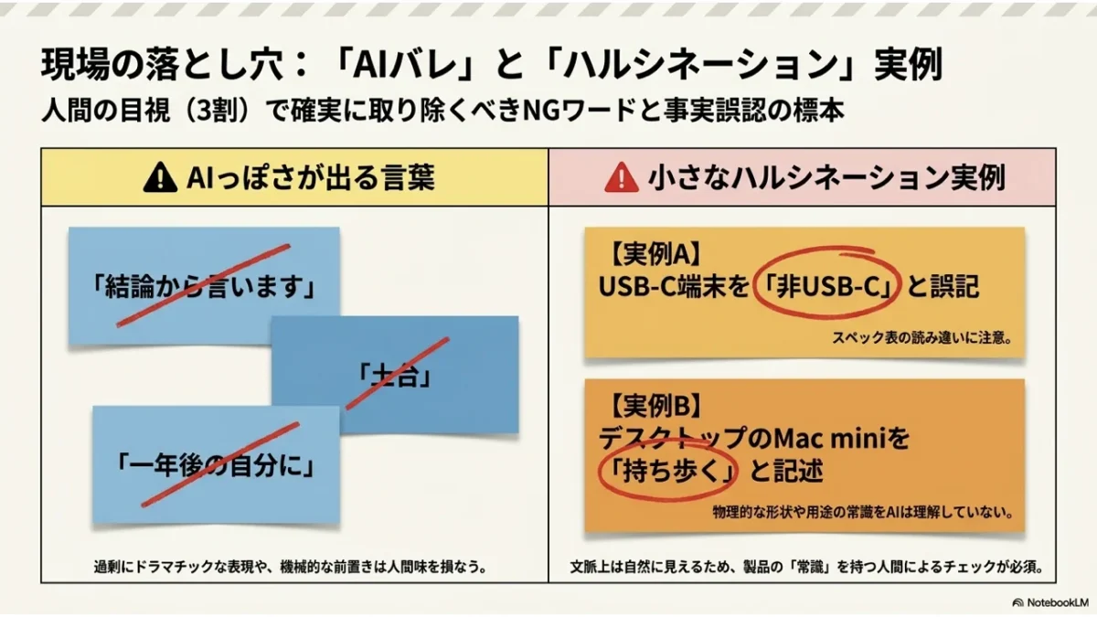 AIっぽさが出るNGワードと小さな事実誤認の実例一覧