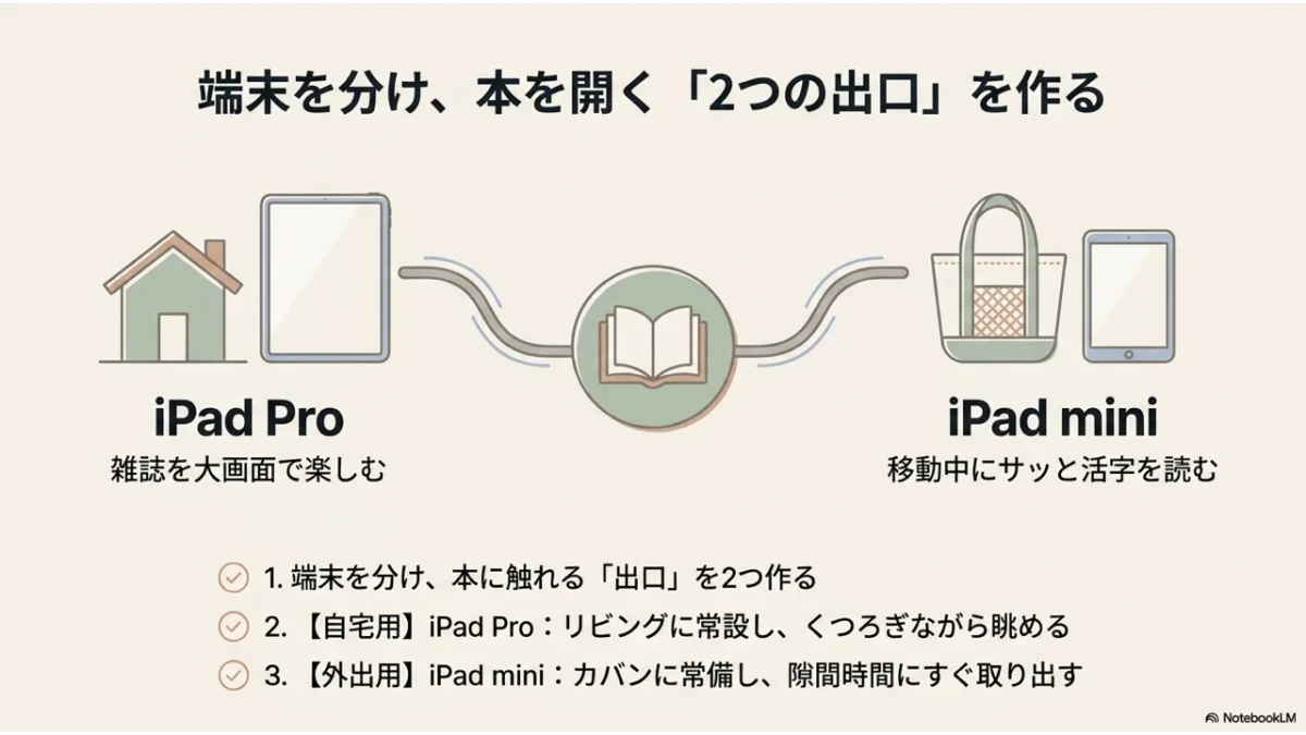iPad2台持ちで読書の出口を増やす仕組みの図