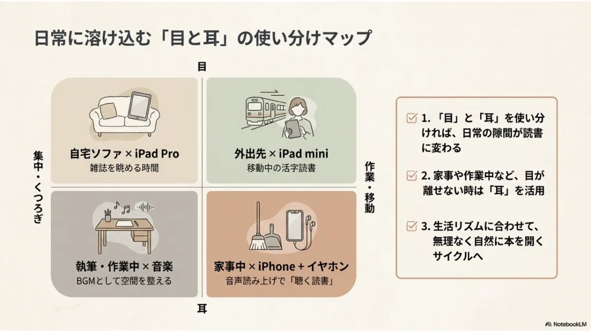 目と耳の読書使い分けマップ