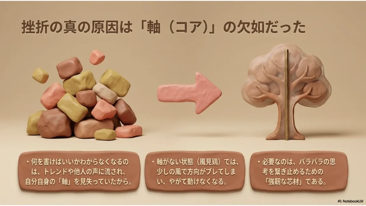バラバラな石ころが木に変わるビフォーアフターのイラスト