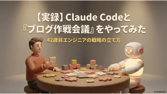 42歳非エンジニアがClaude Codeとブログ作戦会議をする様子のイラスト