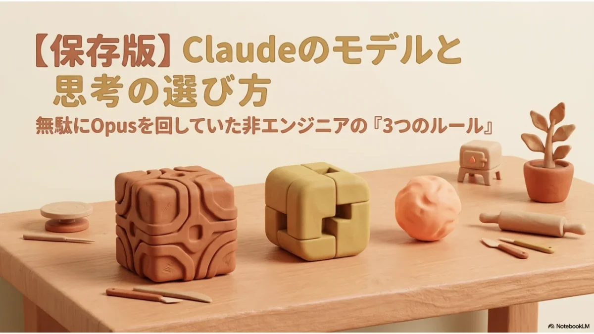 粘土細工風の立体オブジェが並ぶClaudeモデル解説記事のアイキャッチ