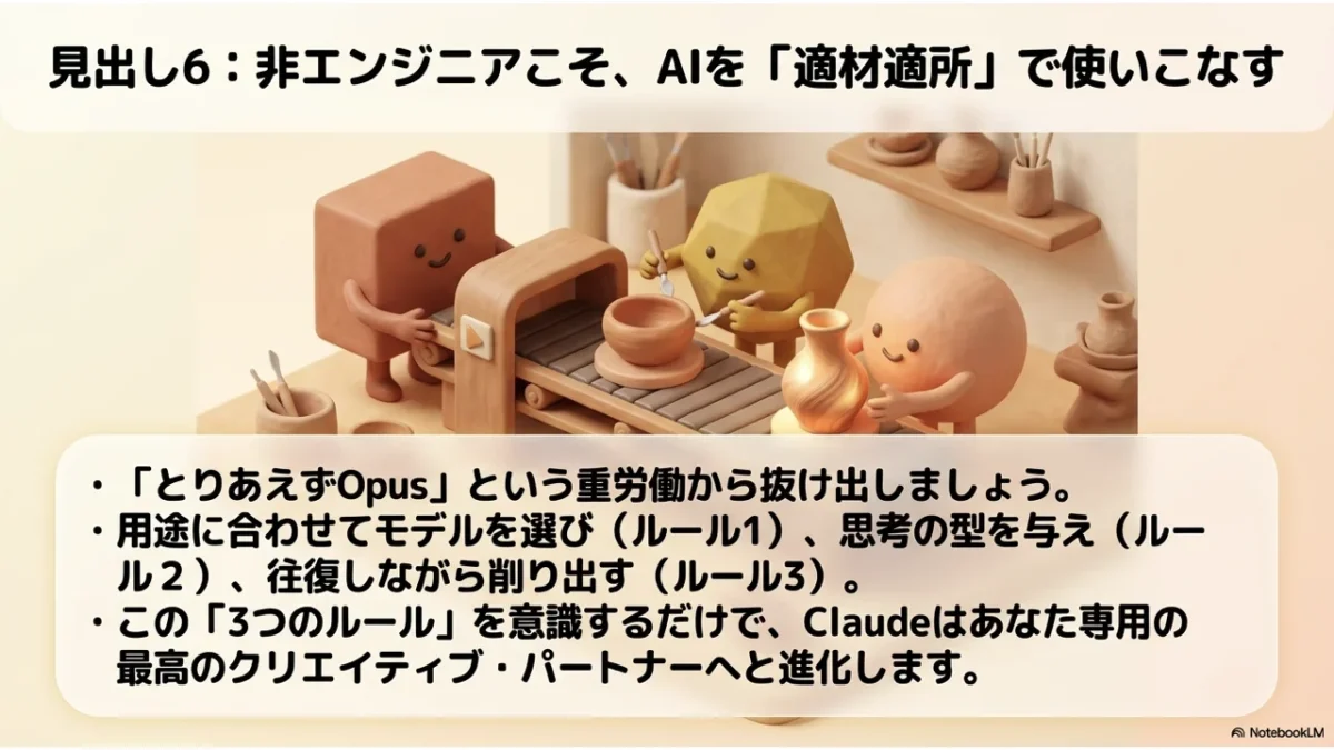 粘土細工の道具とAIロボットが並ぶイラスト