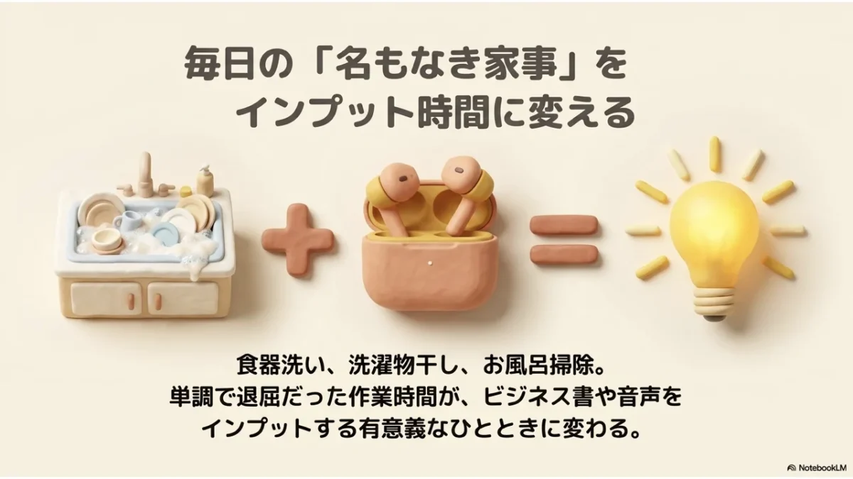 皿洗い・洗濯などの家事をインプット時間に変える仕組みの図解