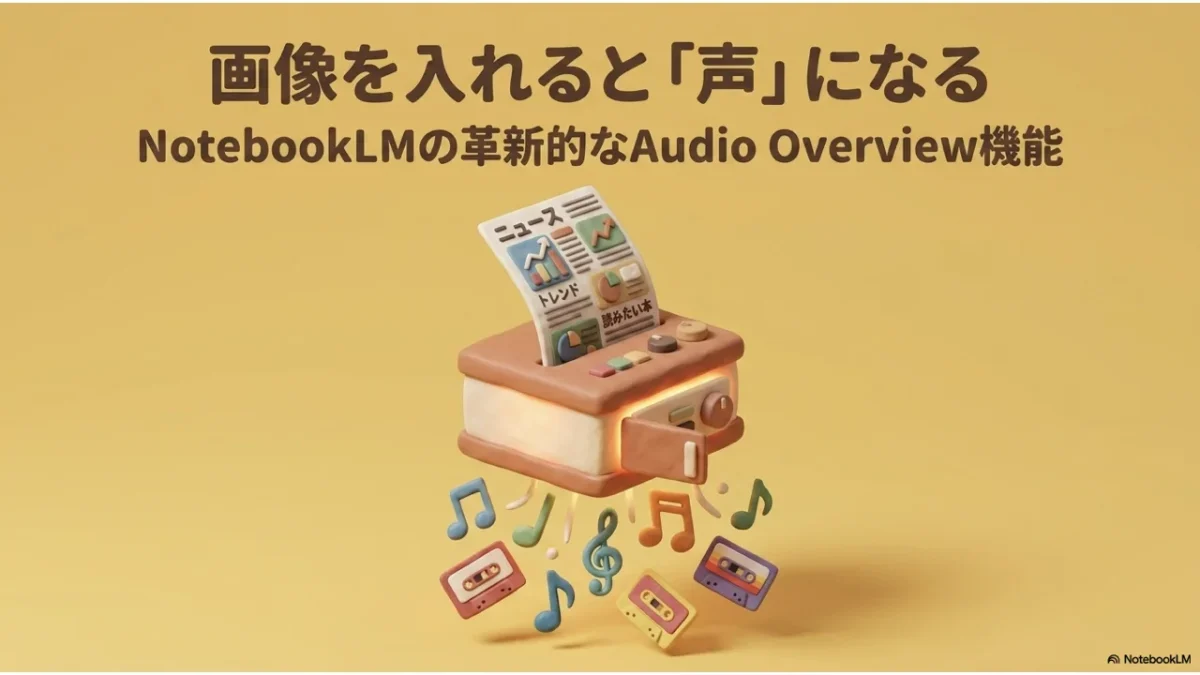 NotebookLMにスクショを入れると音声番組が生成されるAudio Overview機能の図解