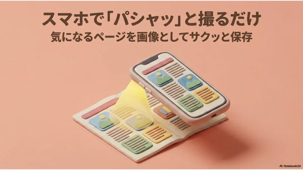 iPadでKindle雑誌のスクショを撮ってNotebookLMに放り込む手順のイラスト