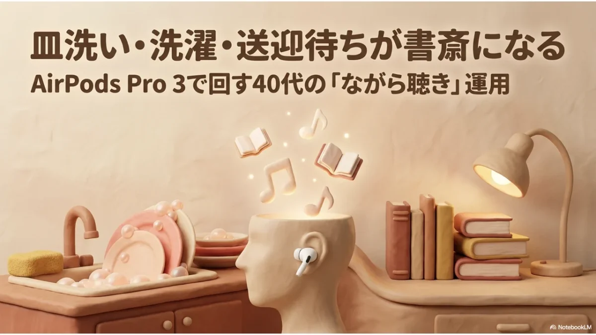 皿洗い・洗濯・送迎待ちをAirPods Pro 3で書斎にする40代のながら聴き運用記事サムネイル