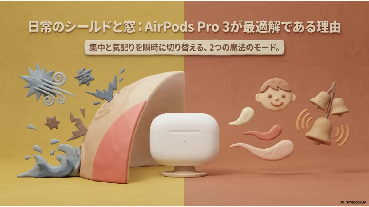 AirPods Pro 3のノイズキャンセリングと外部音取り込みを使い分ける家庭内活用の図解