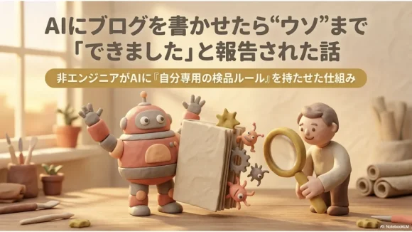 AIにブログを書かせたら“ウソ”まで「できました」と報告された話——非エンジニアがAIに自分専用の検品ルールを持たせた仕組みのタイトル画像